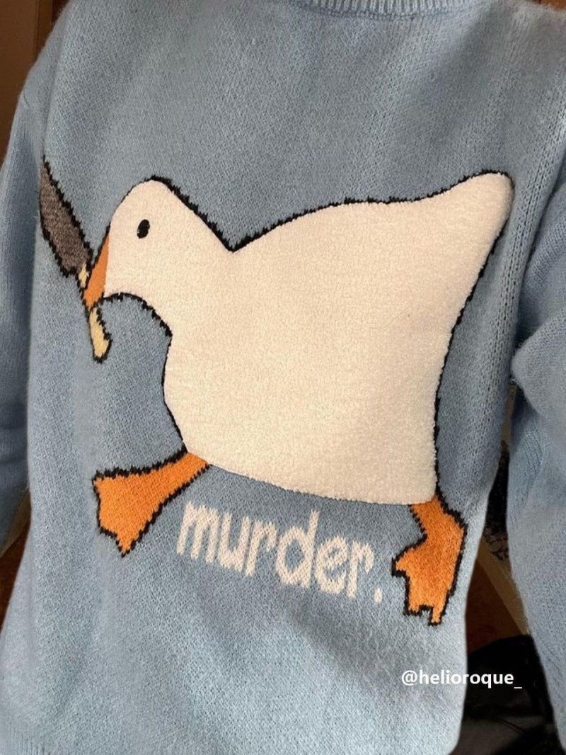 Bleu  Chandails Aelfric Eden Cute Murder Goose Pattern Knit - BPM-3083131